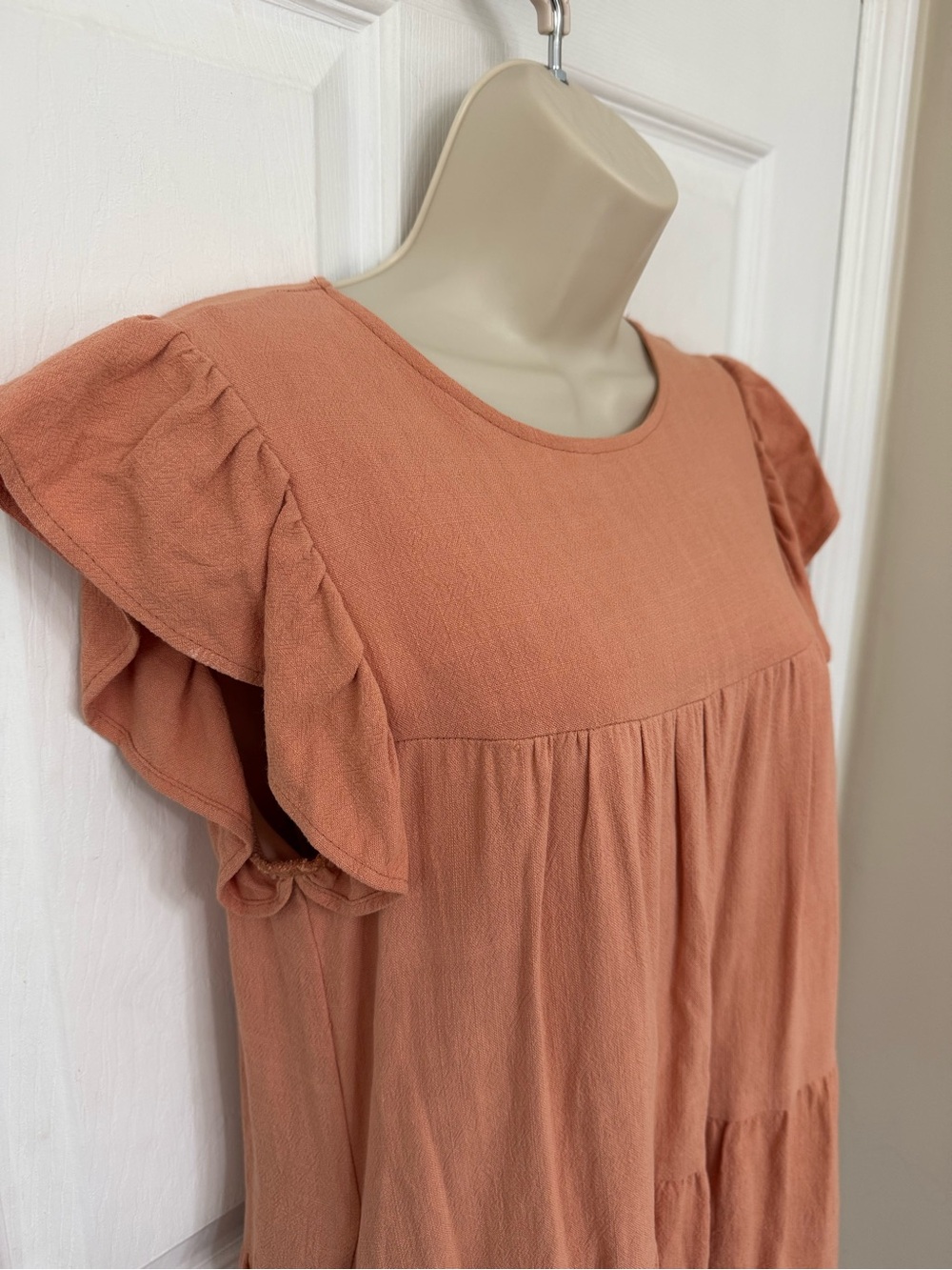 Altar’d State Theodora Peach Tiered Ruffle Sleeve Mini Dress XS - Picture 6 of 13